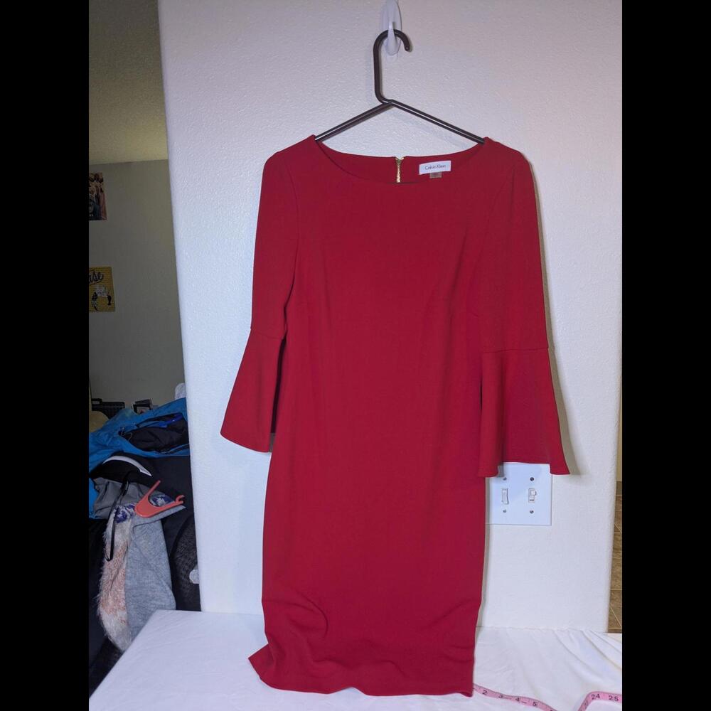 Calvin Klein Red Dress with Flared Sleeves - Size 6 NWOT